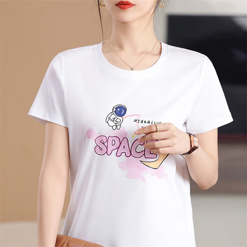 烫画太空月亮工艺小众个性舒适棉T，女装T恤，元素羊绒