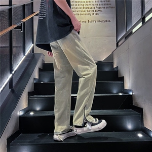 美式黄泥色牛仔裤男春秋修身直筒痞帅裤子高街vibe潮牌QH430-P45图片