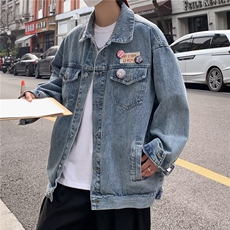 美式贴标牛仔外套男秋季2025新款美式复古上衣设计感潮牌休闲夹克，男装工装外套，星座601-2