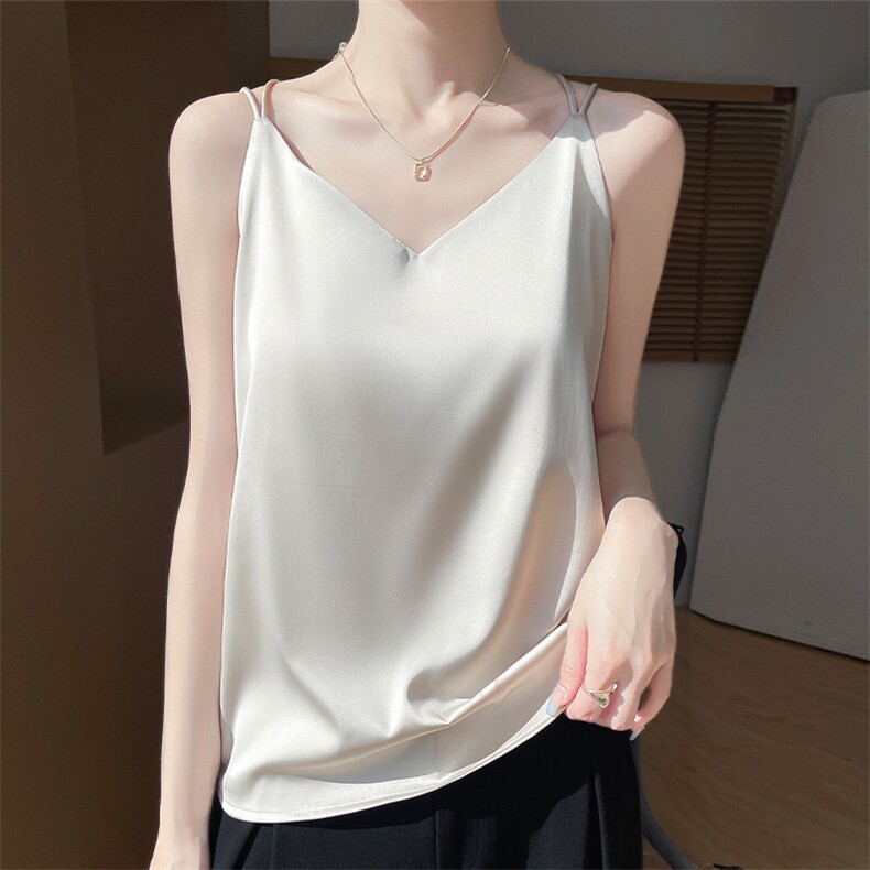 真丝吊带背心女v领桑蚕丝西服内搭春夏季新款性感醋酸缎面打底衫，女装背心吊带，羊特美羊绒