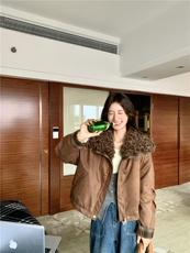 【}xian货】25冬季新款，麂皮羽绒外套带可拆卸毛毛大翻领，女装短外套，2C283