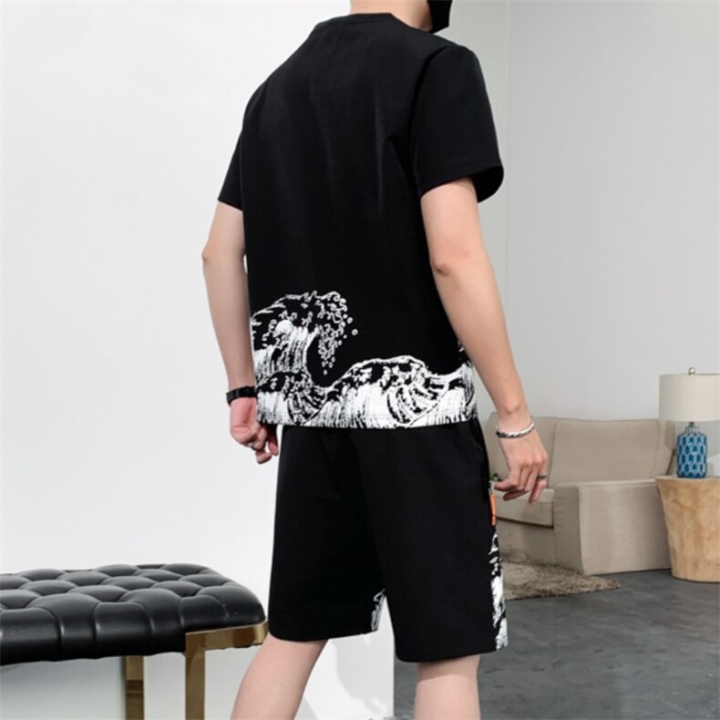 运动短袖套装男士夏季薄款短袖t恤搭配时尚休闲冰丝短袖两件套,男装休闲套装,电商B212（原钱塘6029）