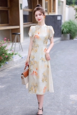 新款2024年夏季新中式改良旗袍修身显瘦气质连衣裙，女装连衣裙，盈茜