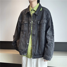 暗黑牛仔外套男韩版潮字母2023秋冬新款ins宽松百搭夹克W3031-P65，男装大码男装，星座412-2