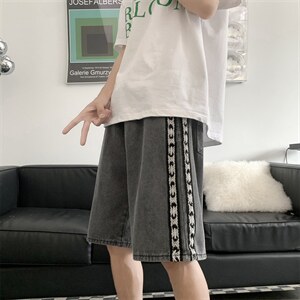 运动牛仔短裤男夏季薄款潮牌侧边织带休闲裤3XL大码K3214-P32,男装牛仔裤,星座512-2