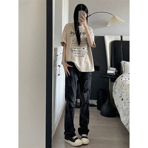 B221 美式ins高街小众个性男女破洞牛仔裤 LK23001-P65 控88图片