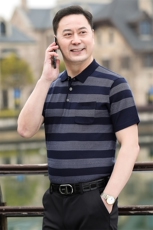 2025新款夏季爸爸装真口袋短袖t恤中老年男装翻领休闲冰丝POLO衫，男装T恤，星座1109