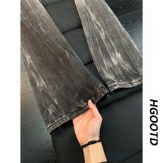 1506/QWY390/P52黑灰色渐变闪电纹牛仔裤男款美式复古裤子微喇裤，男装牛仔裤，星座1506