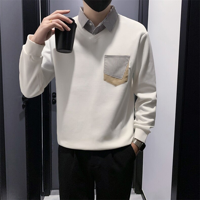 B340WY1801P6898店主风无头风衬衫领假两件卫衣男,男装衬衫,电商B340