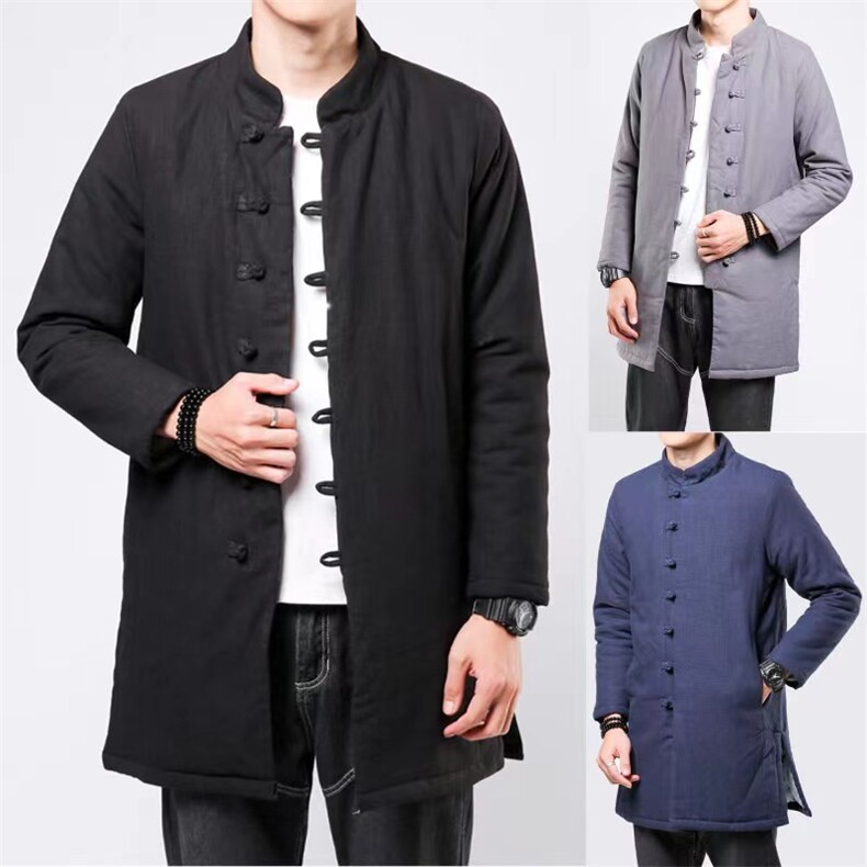 9005^冬季中式棉袄风棉服中长款男士立领休闲加厚棉服外套图片