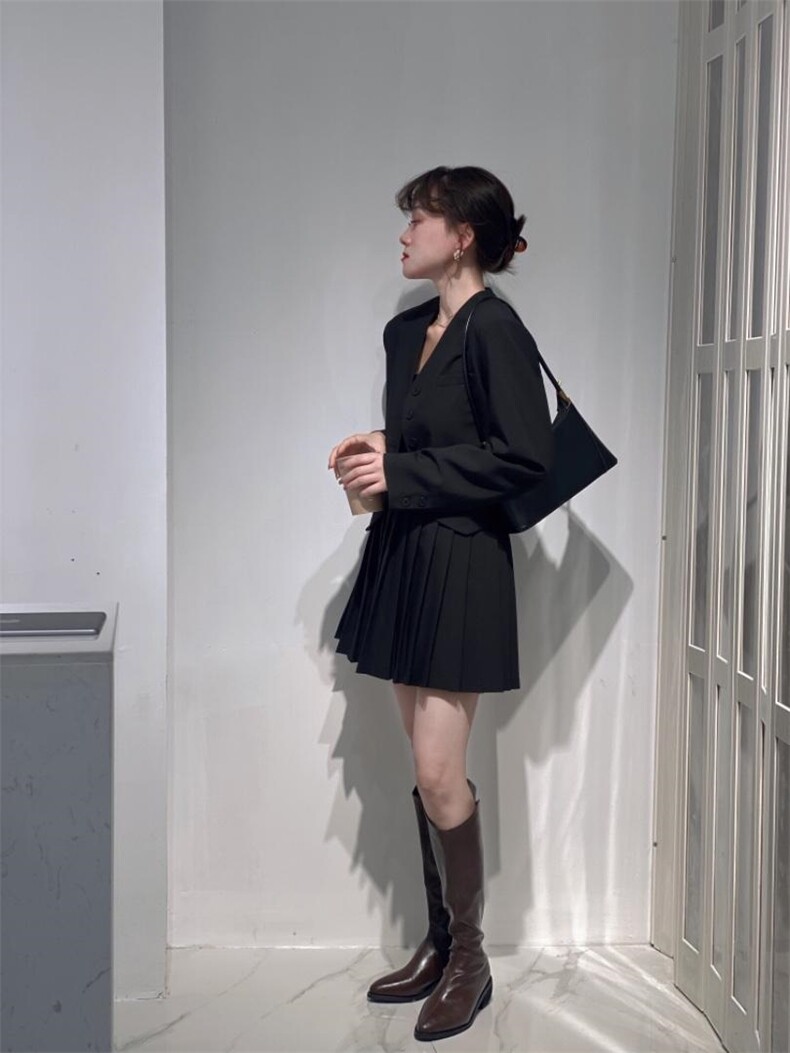 韩系百褶裙两件套，其它，驿谷