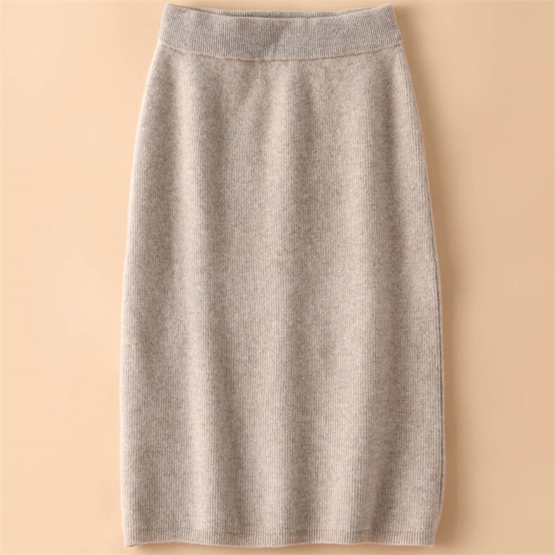 半身裙秋冬中长款包臀裙纯色弹力针织一步裙毛线裙子，女装半身裙，暖习羊绒