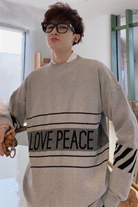 秋季男装圆领男士长袖宽松休闲毛衣针织衫上衣浅灰MY06/图片