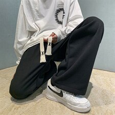 2025秋冬新款港风宽松休闲直筒抽绳松紧腰男装休闲裤DM171-P50，男装休闲裤，电商D321-1