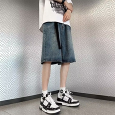 美式复古做旧腰带设计牛仔短裤男女宽松阔腿五分中裤潮D9327-p38，男装牛仔裤，星座1008