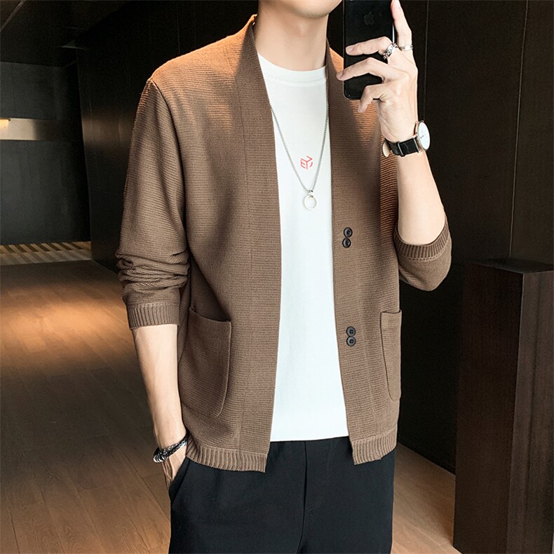 针织开衫男秋冬季韩版宽松毛衣长袖毛线衫男外套DF165T图片