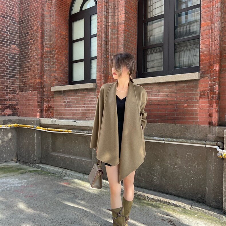 2025年夏季常规中长款长袖纯色时尚百搭双面呢大衣短款简约大方，女装双面呢大衣，蒙绒特