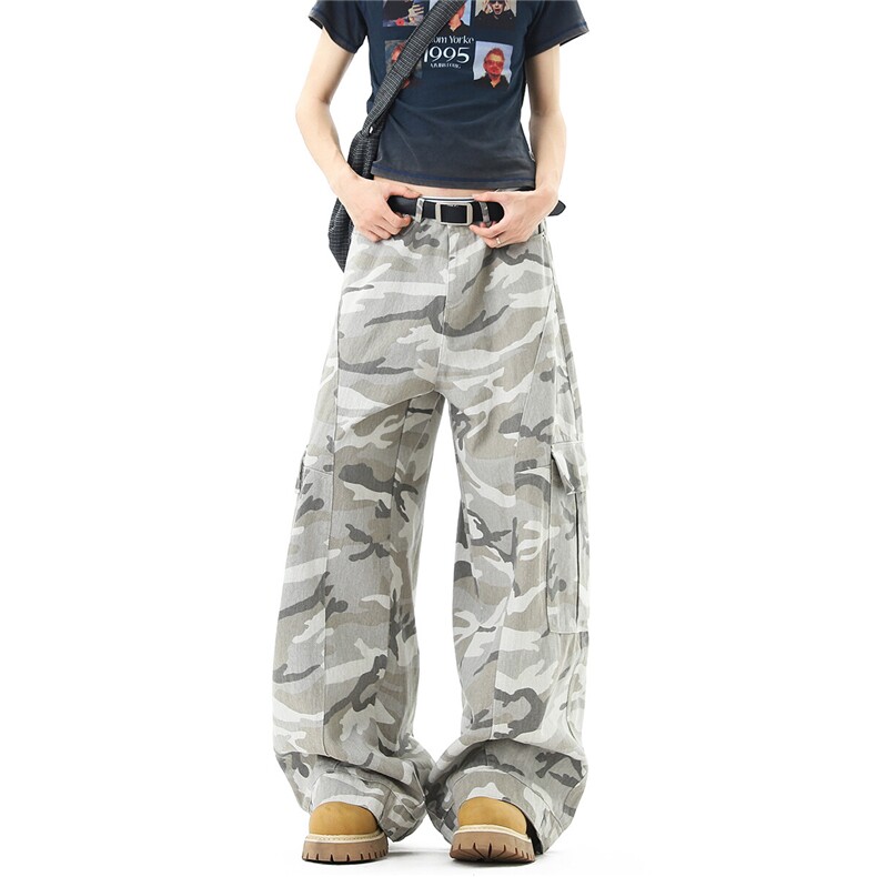 【现货】美式复古灰色迷彩阔腿弯刀牛仔裤3XZ502-K860-P65控98,男装牛仔裤,星座502