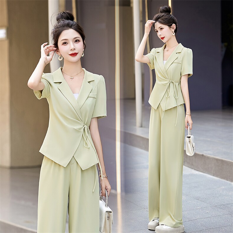 短袖西装阔腿裤两件套女2024夏新款洋气减龄气质干练职业西服套装,女装套装/套裙,雅佳俏
