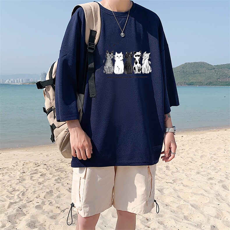 Q11100-P30春夏季七分袖t恤男大码五分袖男短袖中袖,旗袍搭配中长发型图片大全图片