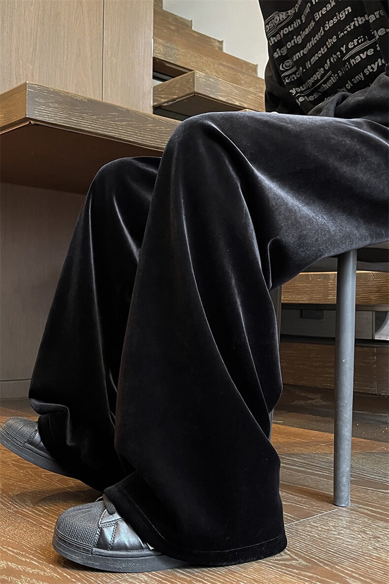 8XL-M加绒美拉德宽松金丝绒阔腿裤垂感拖地裤K993P55加绒65控78,男装休闲裤,电商D206-1