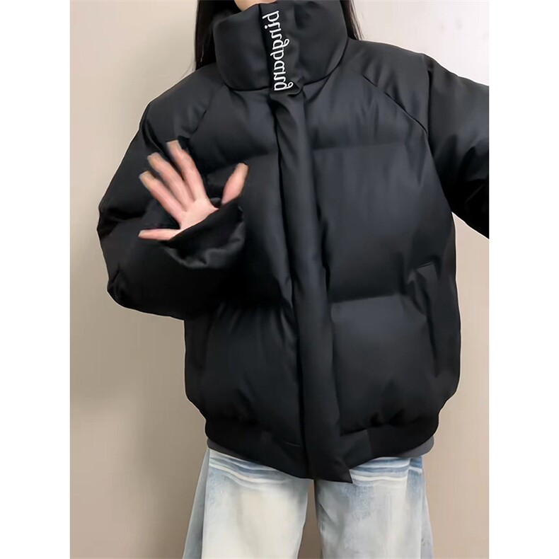现货冬季三防重磅硬挺boxy短款羽绒刺绣立领PU皮棉衣外套加厚棉服,男装棉衣,电商A486-1