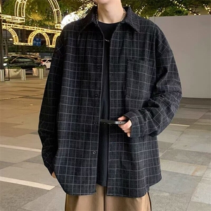 春秋长袖格子衬衫男休闲潮牌港风日系复古百搭韩版潮流青少年外套图片