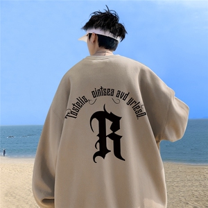 ！直播品质 重磅宽松大码港风R印花圆领卫衣WY73-特p28图片