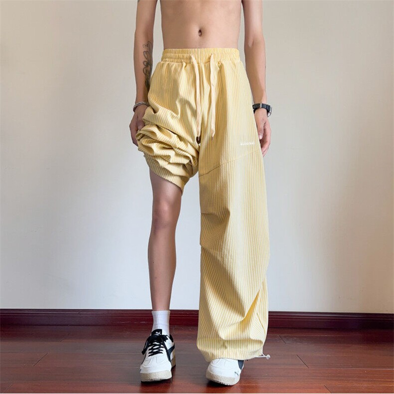 抖音品质夏季新款多巴胺条纹宽松休闲裤B315-K25558-特p35控68,男装休闲裤,电商B315