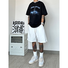 高街美式亚麻短裤宽松大码五分裤男中裤XZ222-7-DK27-P25，男装牛仔裤，星座222-7