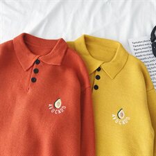 软奶蓝毛衣宽松女慵懒风polo翻领2021新款秋复古牛油果绿色针织衫，女装针织衫/毛衣，电商D310（原电商305）