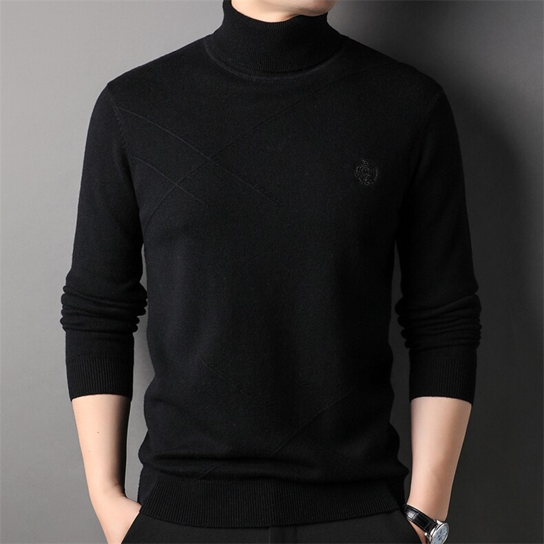 F81761加密加厚羊毛80S精品秋冬季百搭高领可翻中年男羊毛衫,男装针织衫/毛衣,钱塘207-1