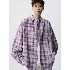 设计感扎染美式街头格子衬衫外套男女宽松防晒长袖衬衣C9020，男装防晒衣，星座1116A（原606A-3）