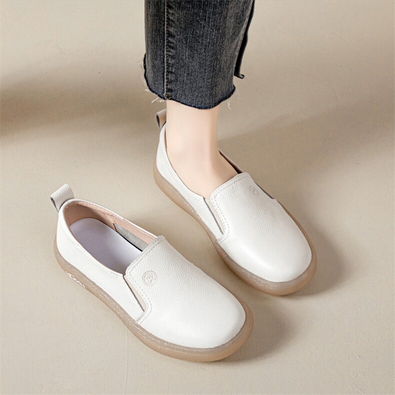 头层牛皮小白鞋女2024春季新款孕妇软底妈妈鞋百搭一脚蹬乐福女鞋，女鞋单鞋，电商A223