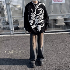 高级感混色毛衣男宽松加厚潮牌针织衫美式复古慵懒风线衣，男装针织衫/毛衣，星座716-4