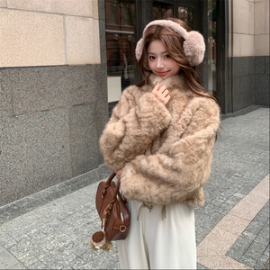 卡其色秋冬皮毛一体外套女仿水貂绒休闲上衣2C353--713# P180K268图片