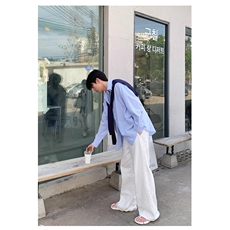BN33-P75ONELYC1NS韩版条纹翻领带披肩衬衣长袖男春季宽松，男装T恤，电商B323A