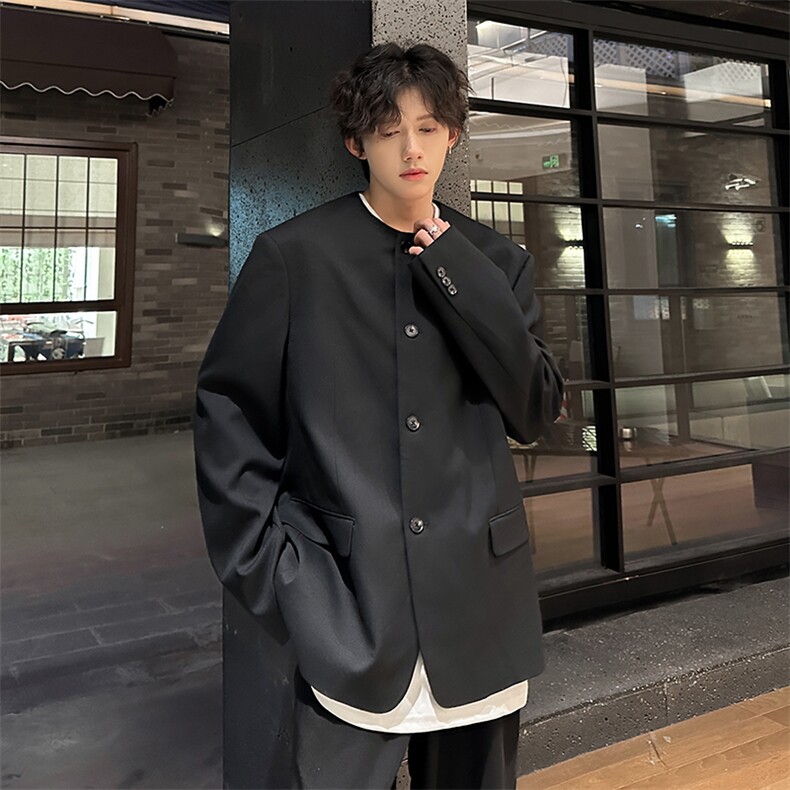 秋装简约风单排无领潮男休闲小西装A071-L11-P98，男装西服，电商A071