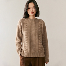 秋季新款纯色圆领针织衫时尚休闲风，女装针织衫/毛衣，鸥蕊娅羊绒