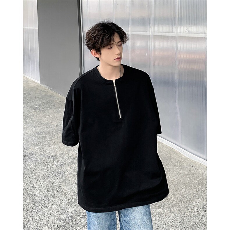 2024拉链垫肩t恤高级感痞帅七分袖T89-P36，男装T恤，星座313A-2
