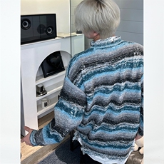 秋冬高街风男女同款条纹套头毛衣秋冬保暖圆领针织衫23M01-P70，男装针织衫/毛衣，电商B327
