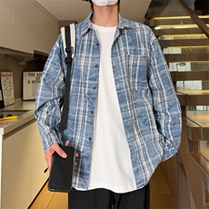 现货复古晕染格子长袖衬衫女高级感慵懒风外套男C19-P50控78，男装衬衫，星座205-5