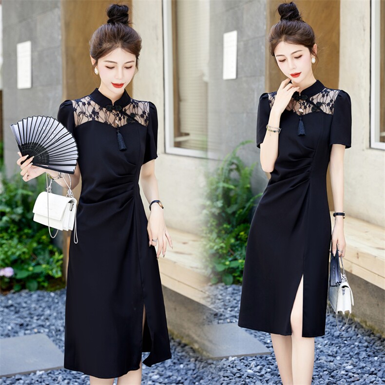 年轻款改良旗袍女2025夏季新款高级感气质名媛修身显瘦性感连衣裙，女装连衣裙，韩然一族