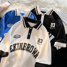 1港风polo衫潮大码M-5XL情侣风翻领短袖T恤男DP7741P45控68，男装T恤，星座226-2