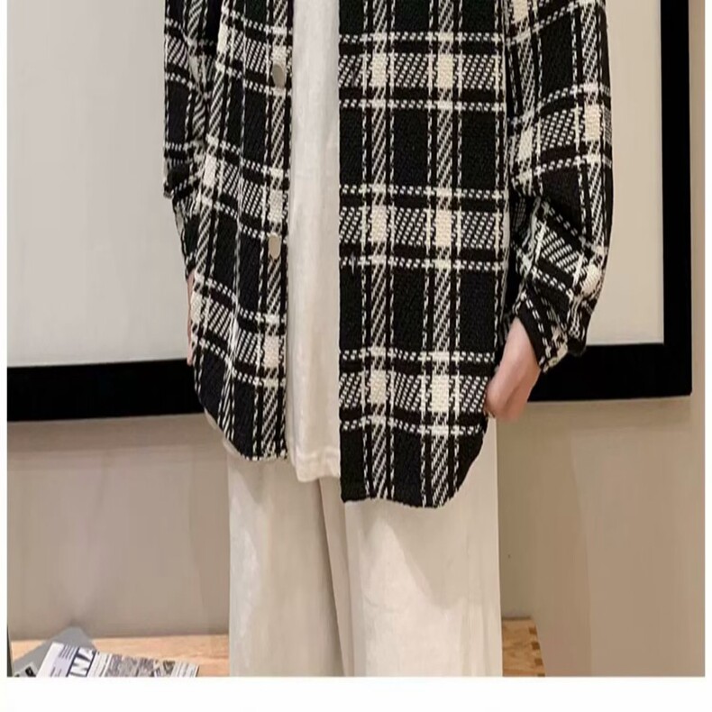格子衬衫男ins港风日系外套长袖痞帅衬衣春秋设计感小众上衣秋季,男装衬衫,星座218-8