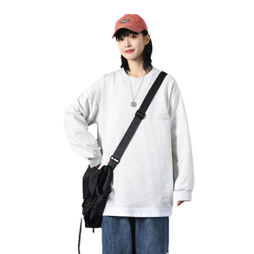 21秋季款中性假两件长袖T恤女宽松落肩袖衬衫DS-A160-1-T104-P35，男装T恤，电商C323-1