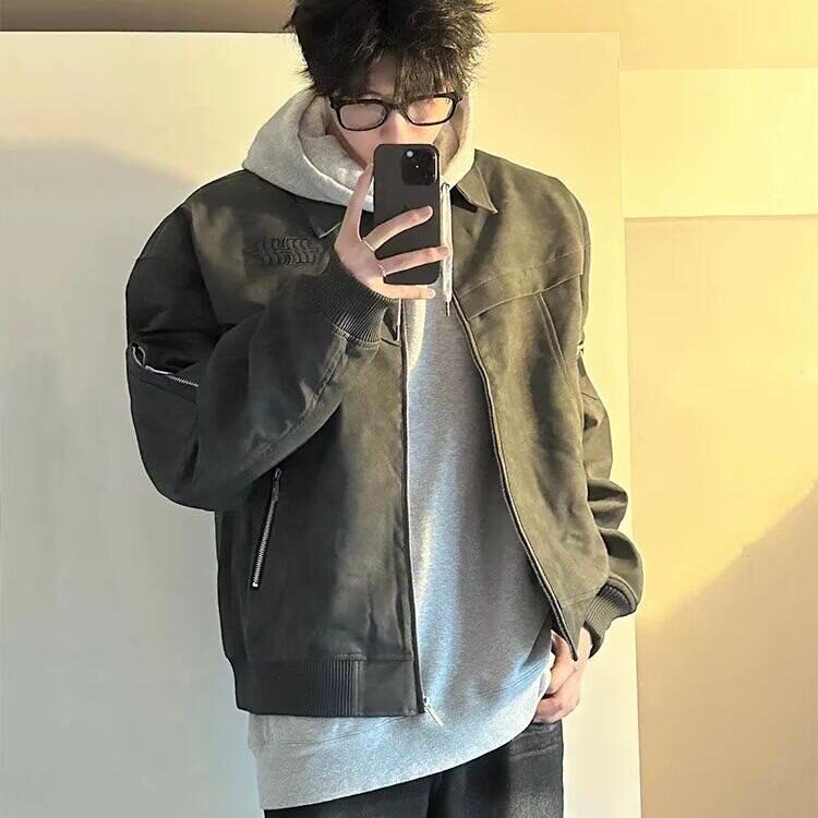 扎染皮衣外套男秋季水洗做旧美式复古衣服春秋款潮牌欧美街头夹克,男装夹克,星座506A