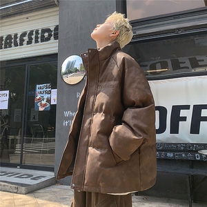 港风PU皮复古做旧设计钢印棉衣男MY77096P130控198抖控228图片