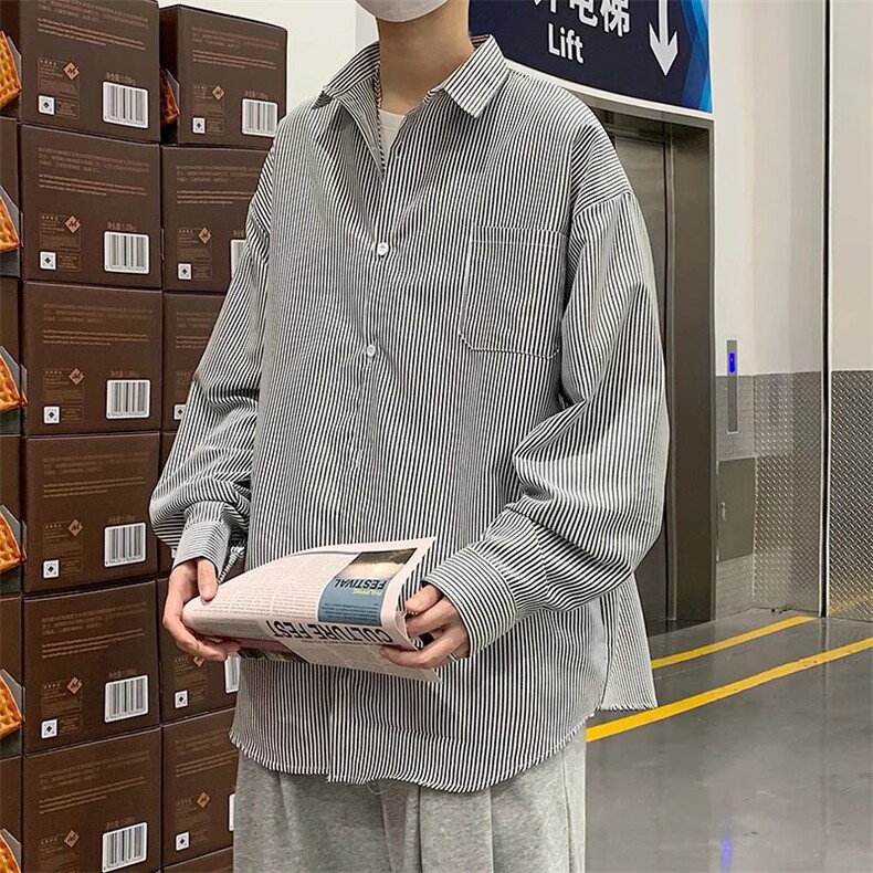 长袖衬衫男港风日系春季韩版牛津纺条纹衬衣C9639P30,男装衬衫,星座1116-2