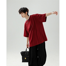 8XL-M高品质重磅棉光版纯色短袖T恤百搭款半截袖五分袖DX332特P23，男装T恤，电商D206-1